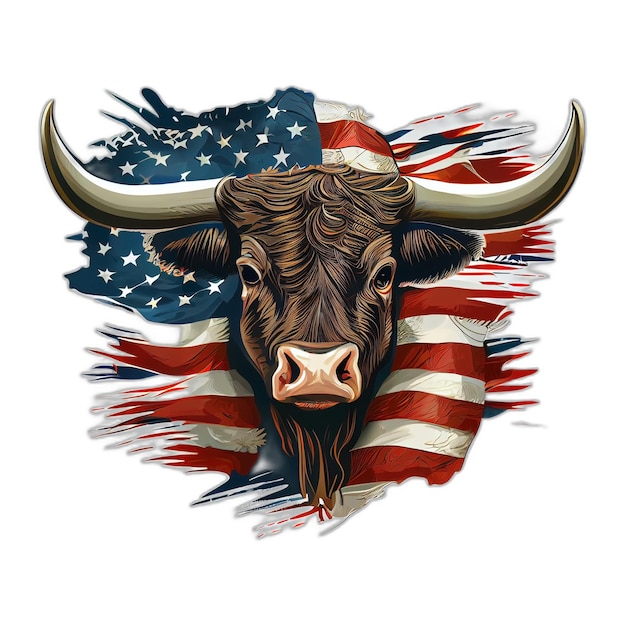 American patriot Bull cow buffalo artwork illustration vector graphic America patriotism art t