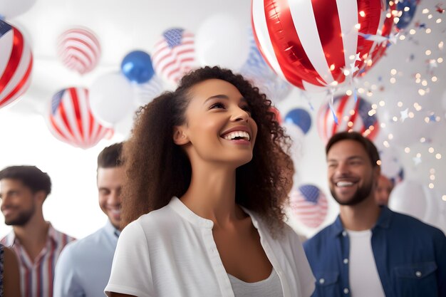 Photo american people dressed in red white and blue celebrating independence day