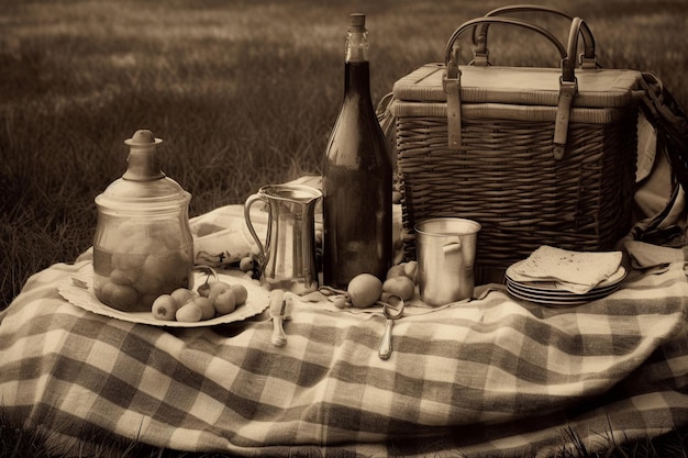 American picnic in sepia tones