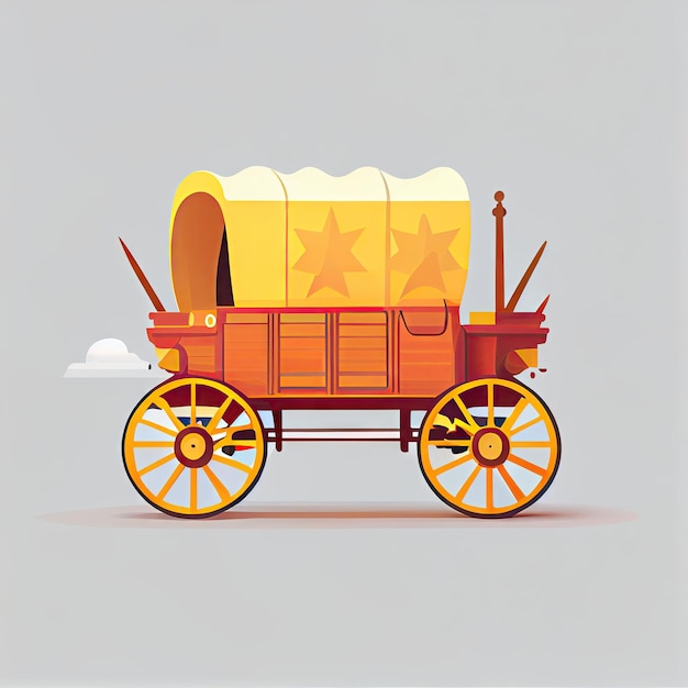 Photo american pioneers wagon with tent old wooden emigrant carriage wild west cart flat color illustration ai generative image