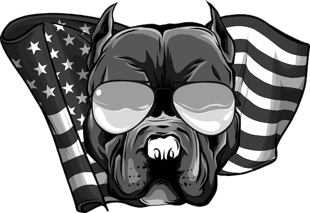 Foto american pitbull terrier hond die een zonnebril draagt geïsoleerde vector