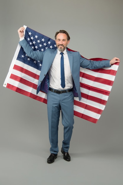 American political office holder mature man formal suit, elections concept.