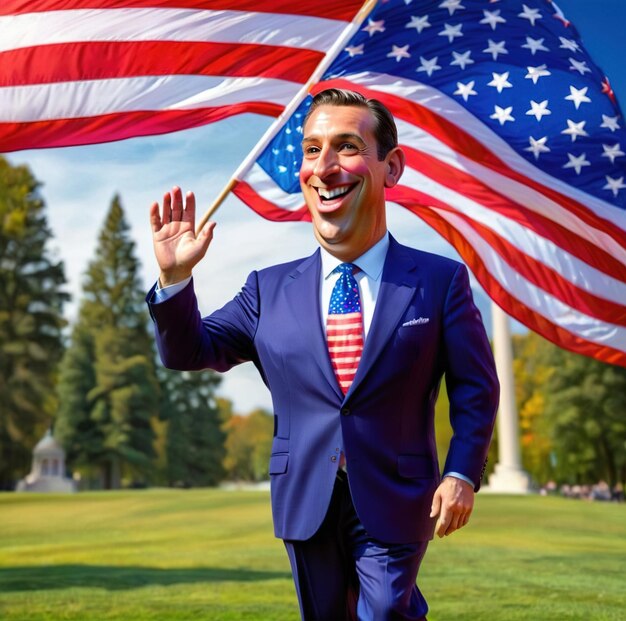 Foto politico americano che posa in trionfo caricatura illustrazione di cartone animato