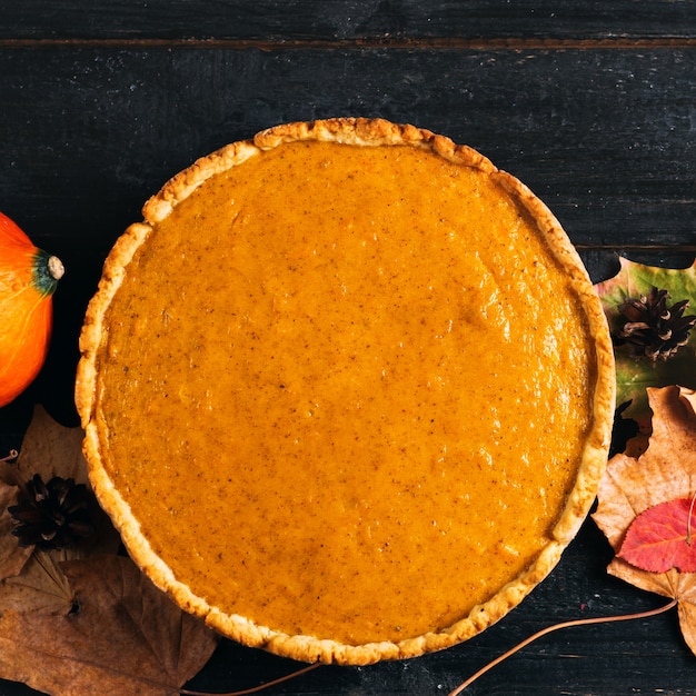 Photo american pumpkin pie closeup top view