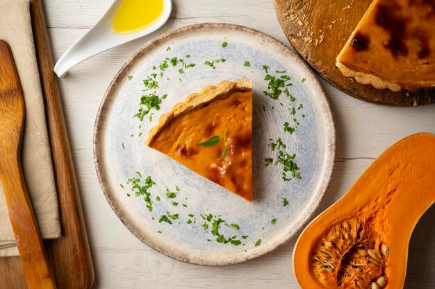 American pumpkin pie cooked with cinnamon and other spices Special fall and halloween recipe