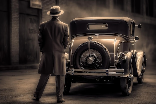 Foto retro automobile americana con l'uomo della banda genera ai