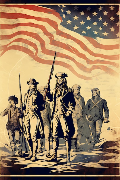 Photo american revolution patriots and british soldiers rustic bro poster design 2d a4 creative ideas