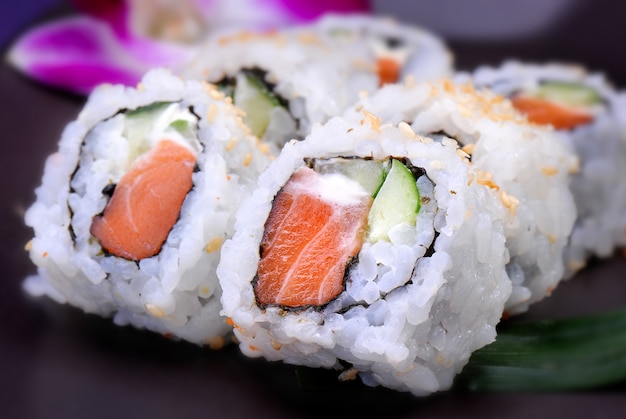 American roll with salmon and avocado