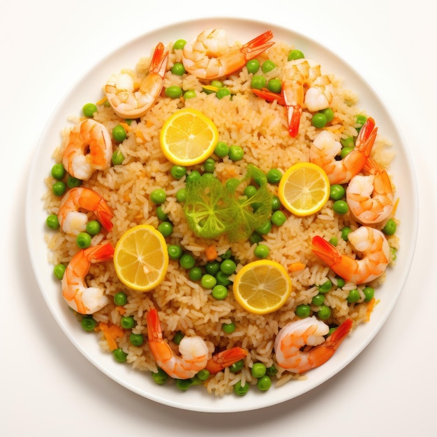 american shrimp fried rice served with chili fish sauce thai food top view on white background