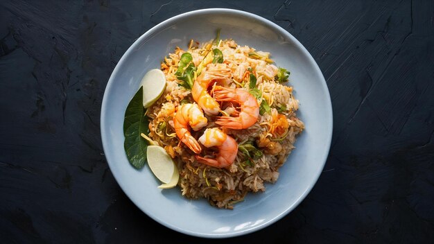 American shrimp fried rice served with chili fish sauce thai food