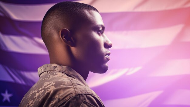 American soldier portrait us flag background Generative AI