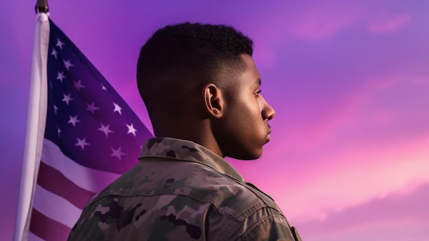 American soldier portrait us flag background Generative AI