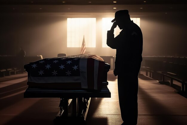 American soldier saluting the flag of the United States of America AI