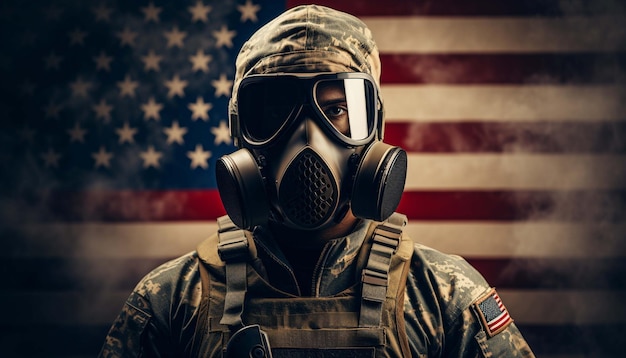 American solider with mask in war