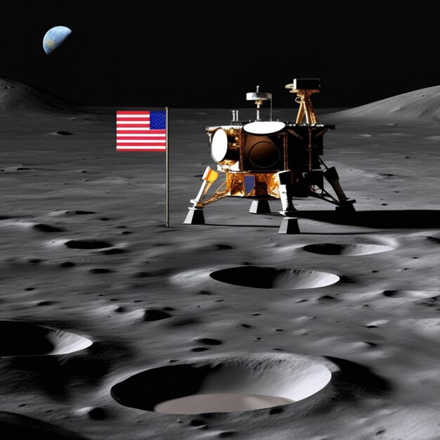 American spacecraft landing on the moon with American flag