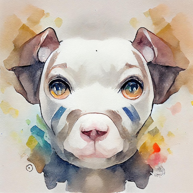 American Stafford shire Terrier. Adorable puppy dog. Watercolor illustration with color spots. All d