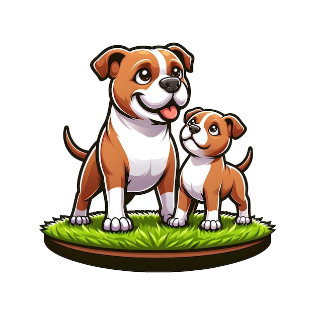 American Staffordshire Terrier Dog Warm family on green moss