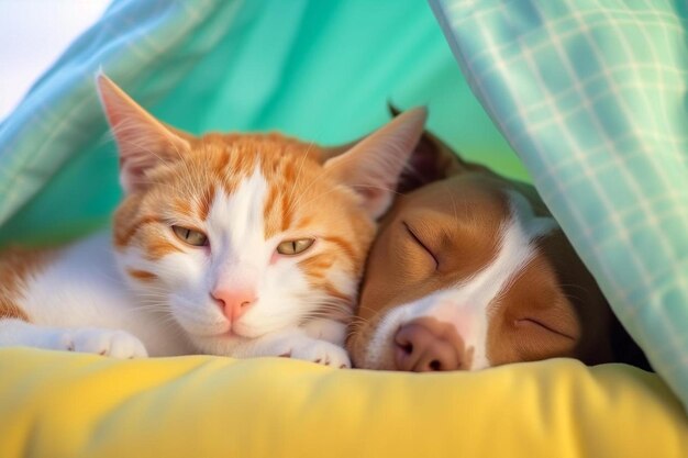 american staffordshire terrier dog with little kitten