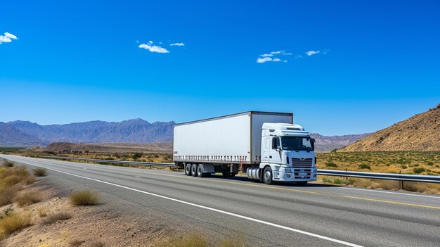 Photo american style truck driving on the asphalt road