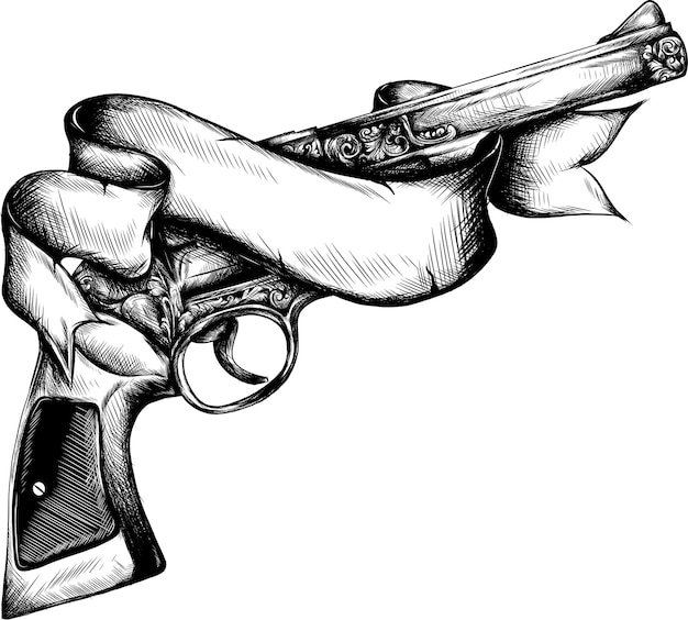 American Tattoo Design Gun and Ribbon