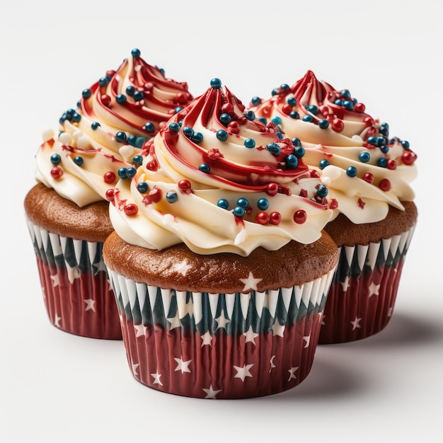 american themed cupcakes with flag decoration isolated on transparent background