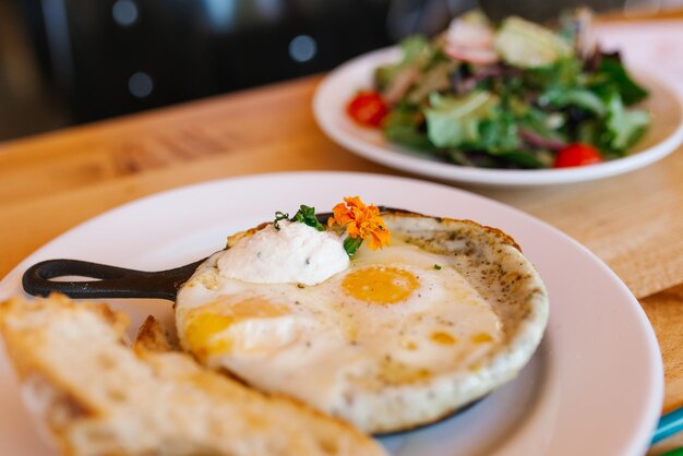 American tomorrow at the cafe Fried eggs in a frying pan