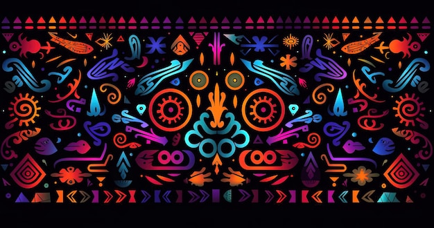 an american tribal pattern with colorful geometric design on a dark background