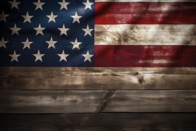 Photo american usa flag on wooden backdrop