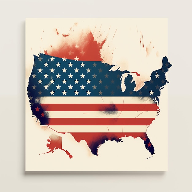 American vintage map poster USA independence day flag AI generated