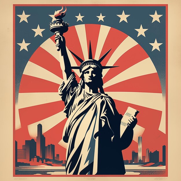 アメリカのヴィンテージポスター アメリカの独立記念日の旗 AIが生成した