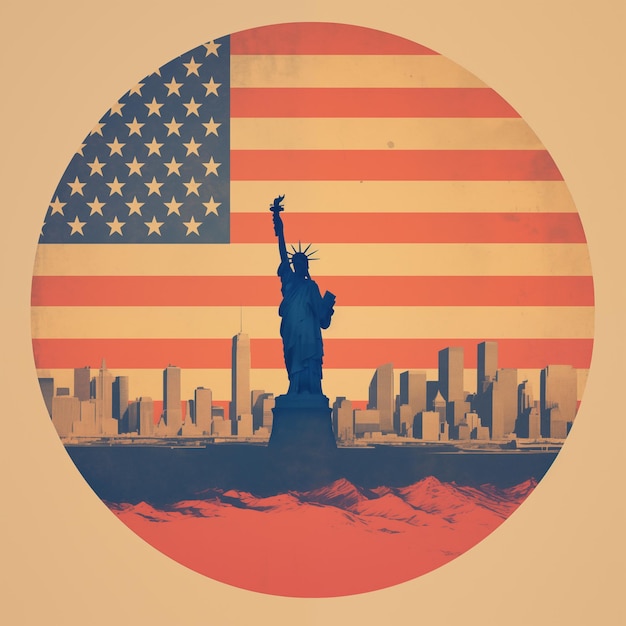 Американский винтажный плакат Флаг дня независимости США, сгенерированный ИИ