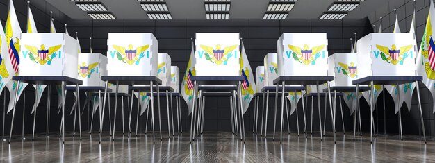 Photo american virgin islands voting booths and national flags in polling station election concept 3d illustration