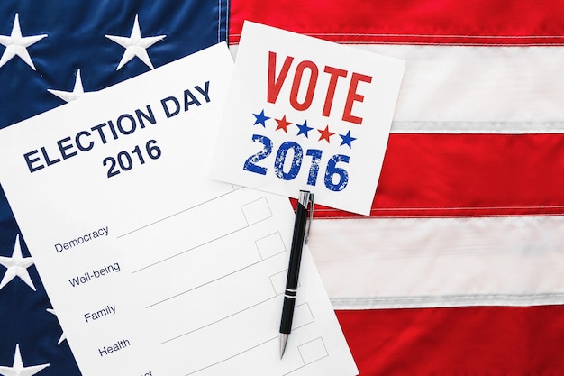 American vote concept Ballot for presidents election 2016 on stars and stripes background