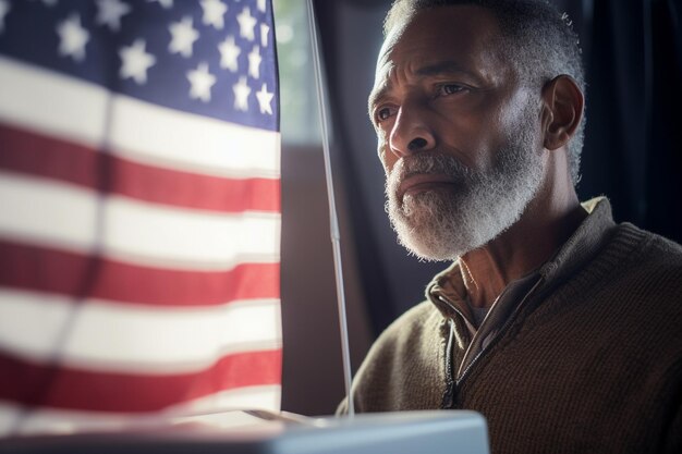 Photo american voter in an election polling station voting for the next president of usa