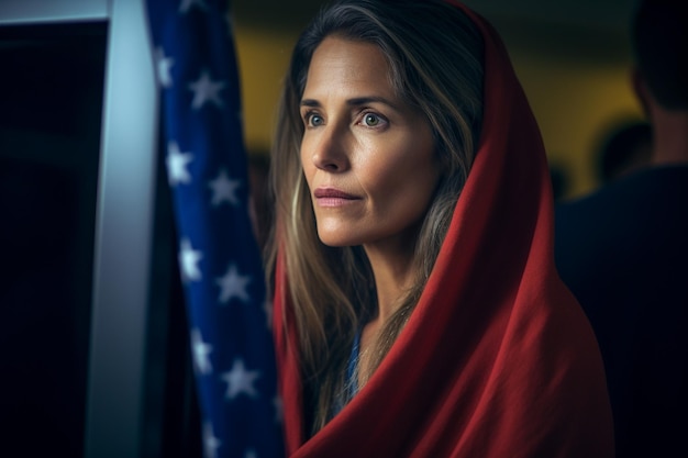 American Voter in an Election Polling Station Voting for the Next President of USA