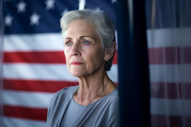 Photo american voter in an election polling station voting for the next president of usa