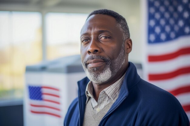 American Voter in a Polling Station Voting to Decide The Next President of the United States