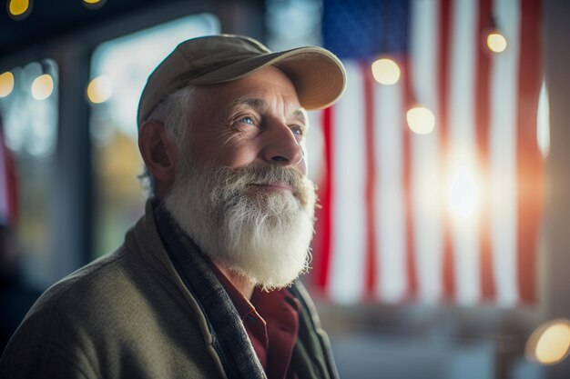 Photo american voter in a polling station voting to decide the next president of the united states