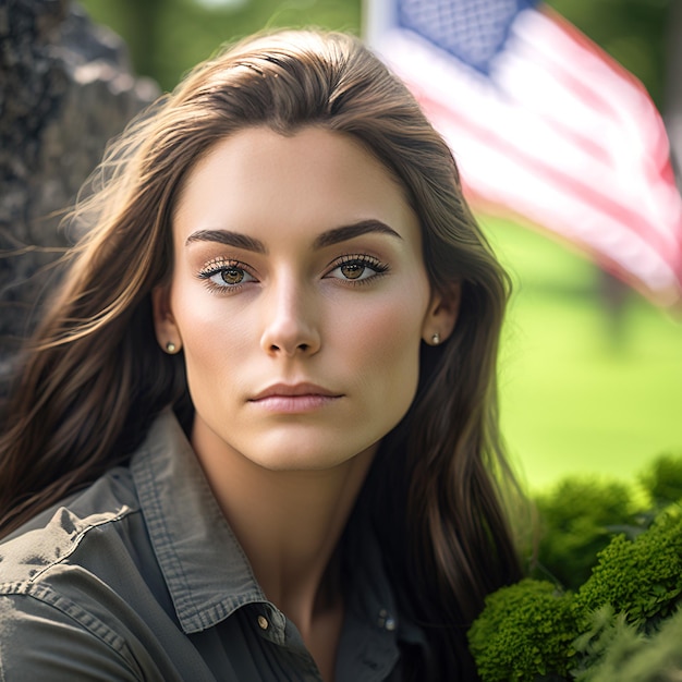 American woman posing with copy space