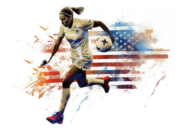 Photo american women soccer player in action silhouette vintage canada flag vector line art illustrations ai generated
