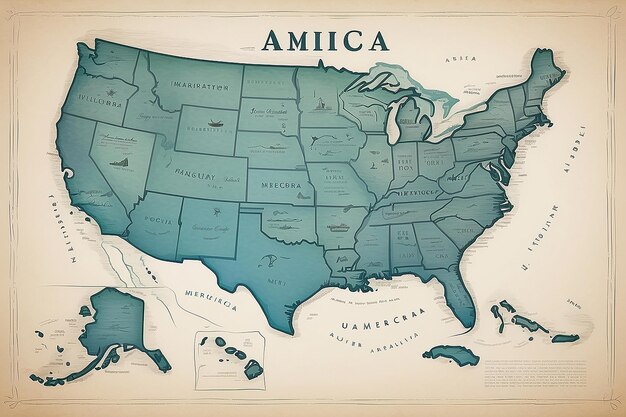 Americana Artistry HandDrawn Map of the Western Hemisphere