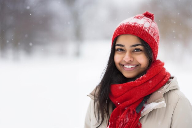 Photo americanindian woman in a red scarf and hat ai generated