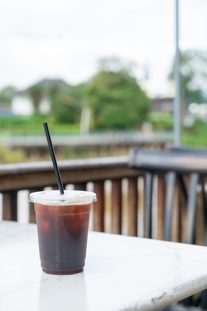 Americano coffee or long black coffee in glass