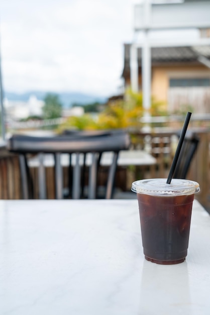 Americano coffee or long black coffee in glass