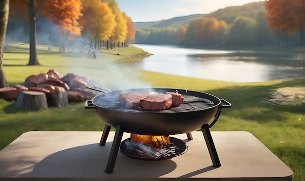 Американский стиль барбекю, приготовленное мясо на открытом воздухе.