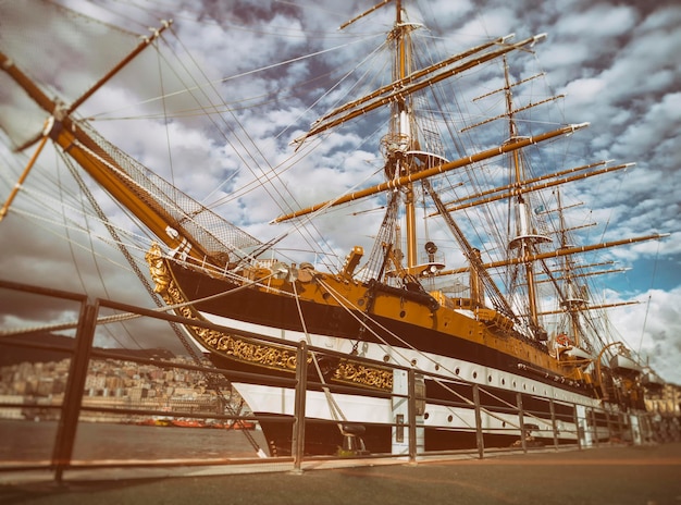 The amerigo vespucci docked in the port of genoa