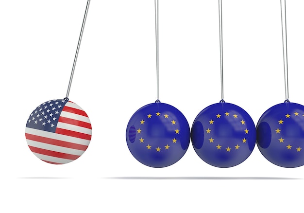 Amerika en Europese vlaggen politieke relatie concept 3D-Rendering