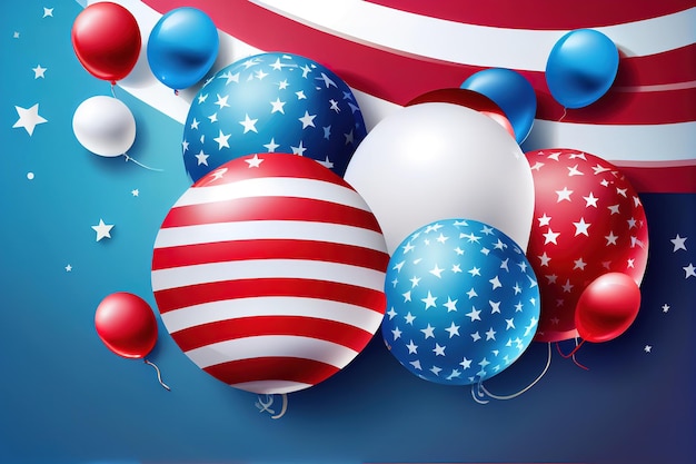 Amerika vakantie banner ontwerp van USA ballonnen op blauwe achtergrond Happy Labor Day Generative Ai
