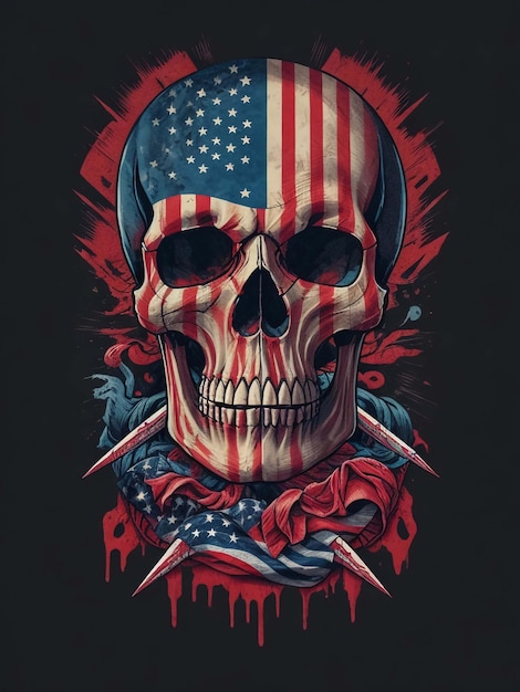 Foto amerika vlag geschilderd op een schedelhoofd gemaakt in de vs stempel grunge graphics amerikaanse vlag print