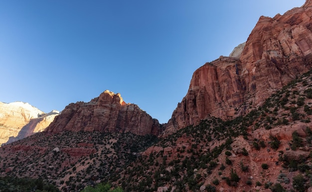 Amerikaans berglandschap zonnige ochtendhemel Zion National Park